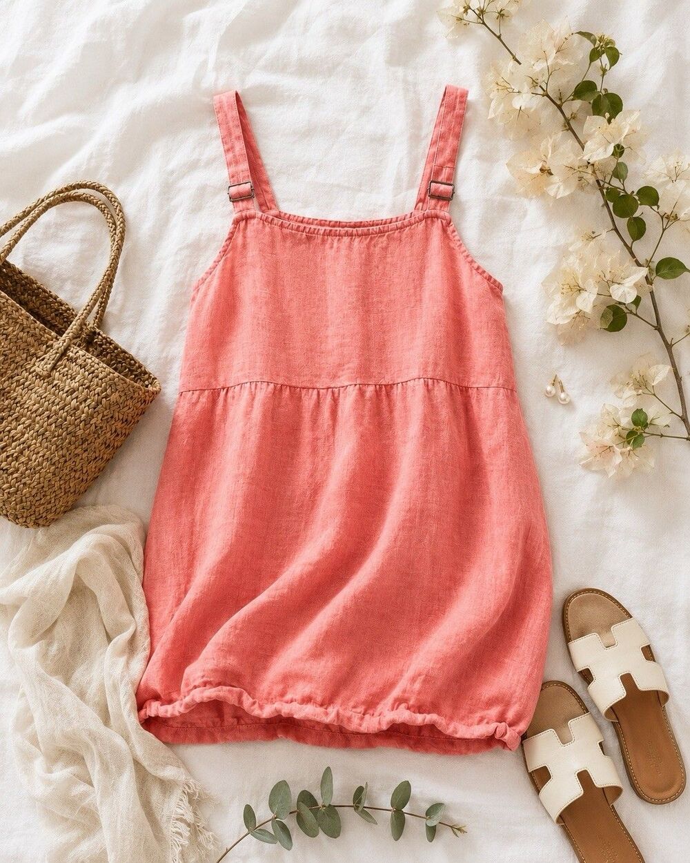 Athleta 100% Linen Coral Adjustable Strap Tank Top S